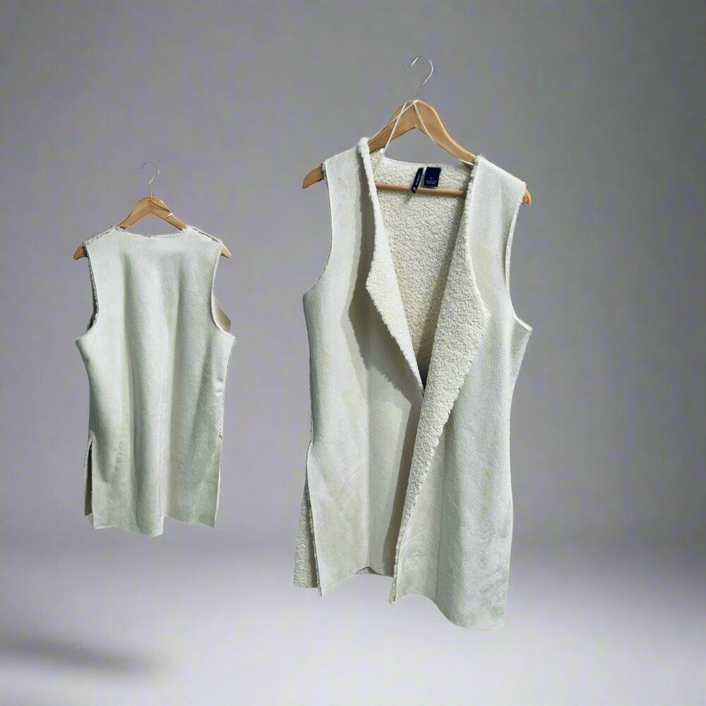 Winter White Suede and Shearling Knee-Length Vest (Large)